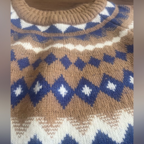 Lane Bryant Fair Isle Crew Neck Sweater Sz  22/24 Tan Khaki cobalt blue Plus - Picture 2 of 5